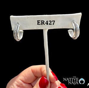 Navajo Caroline Tsosie Handmade Sterling Silver Single Row Twisted Wire Hoop Post Earring ER427