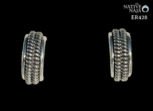 Navajo Caroline Tsosie Handmade Sterling Silver Double Row Twisted Wire Hoop Post Earrings ER428
