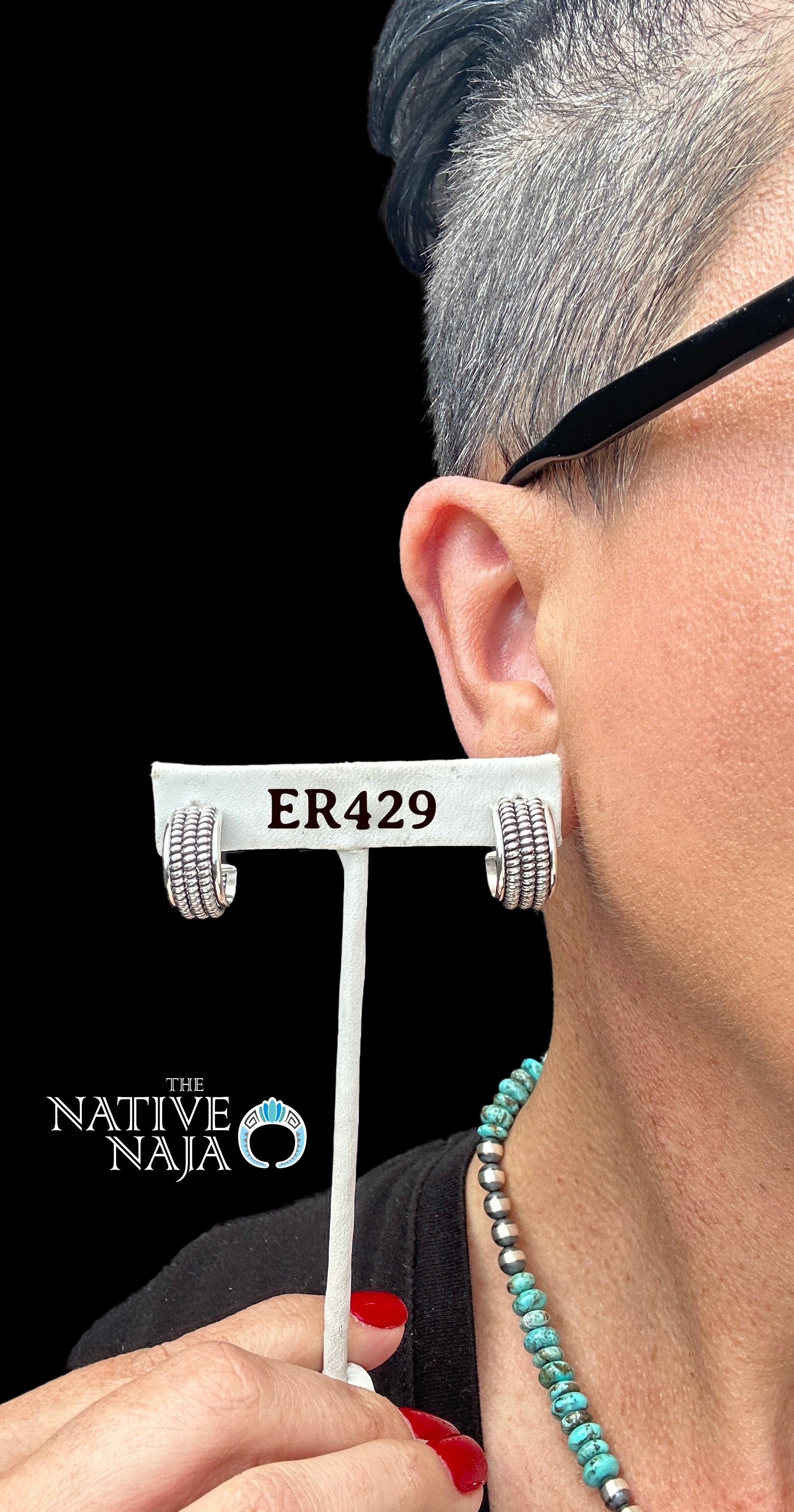 Navajo Caroline Tsosie Handmade Sterling Silver Triple Row Twisted Wire Hoop Post Earring ER429