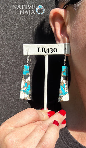Navajo Jameson Pete Sterling Silver White Buffalo & Turquoise Composite Slab French Hook Earring ER430