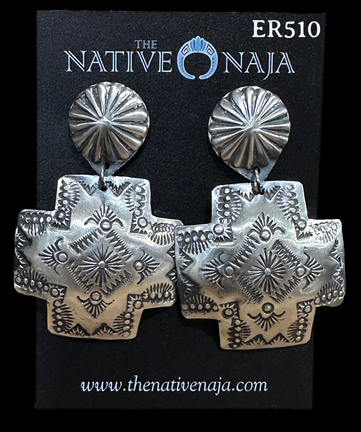 Navajo Vincent Platero Large Cross Hand Stamped Post Concho Earrings ER510