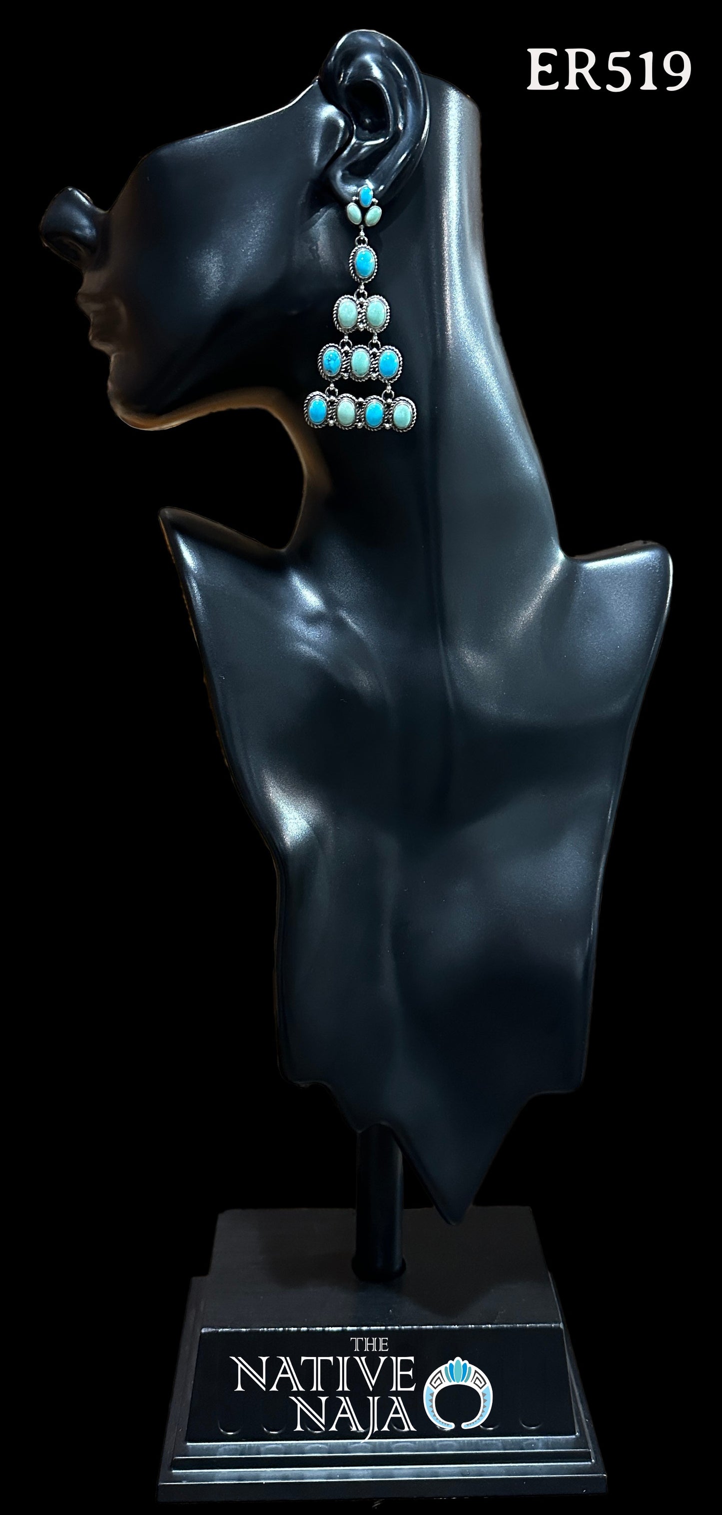 Large Navajo Rosella Paxton Sterling Silver & Carico Lake Turquoise Chandelier Post Earrings ER519