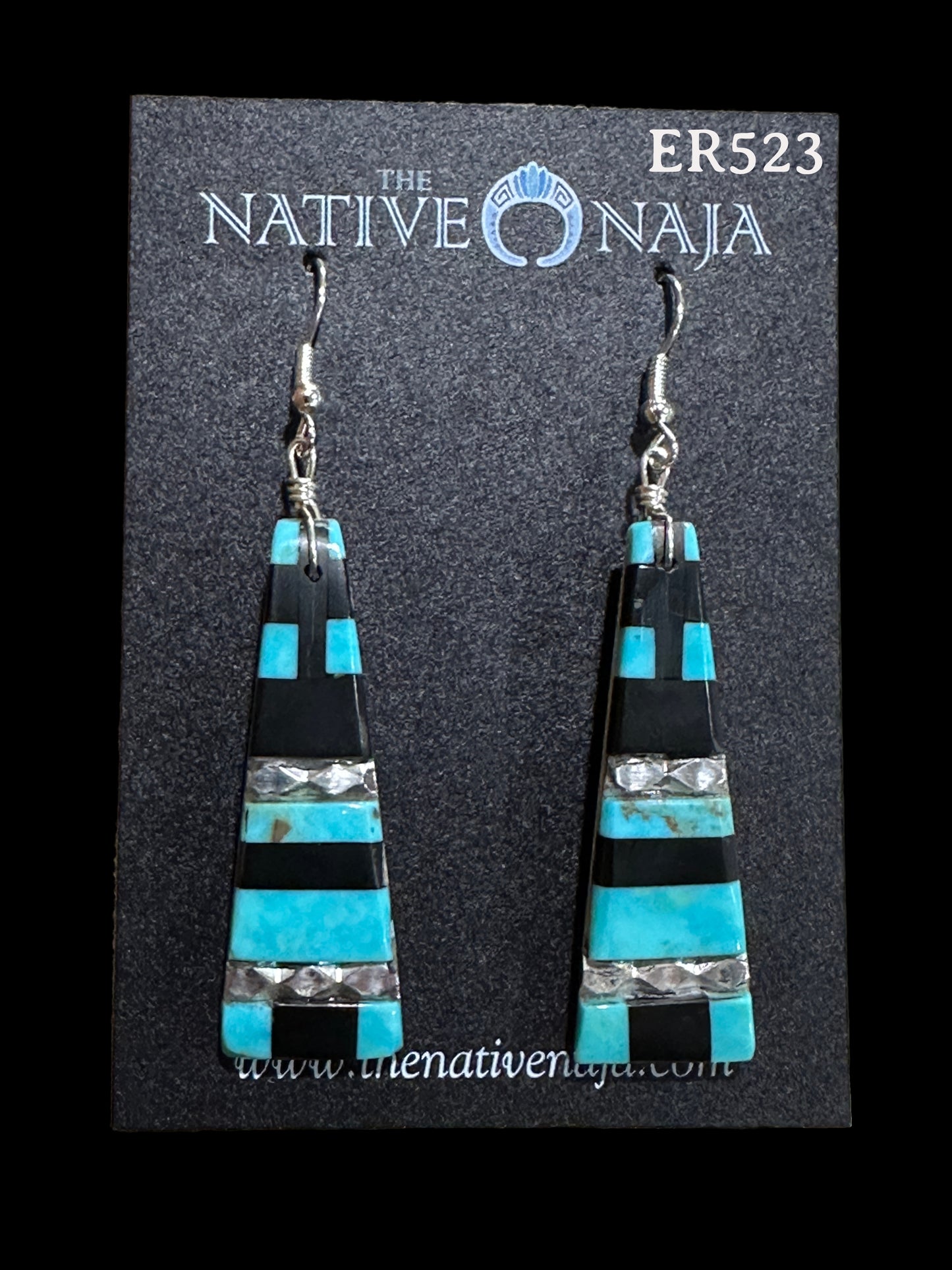 Santo Domingo Pueblo Artist Daniel Coriz Inlay Slab French Hook Earrings ER523