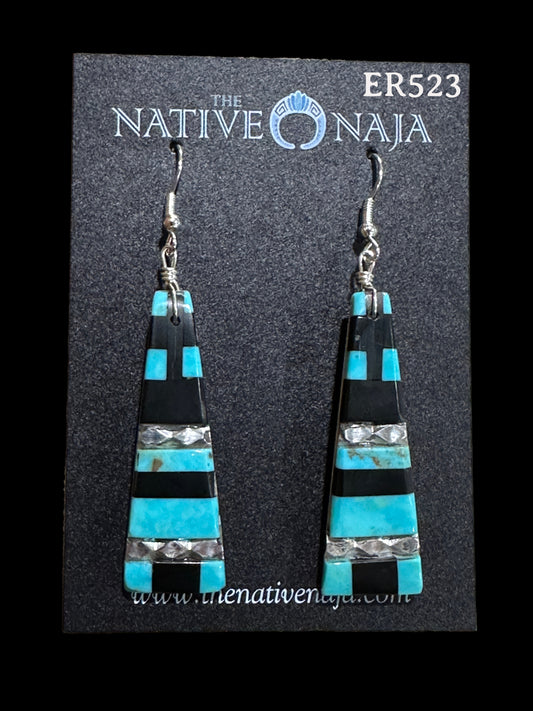 Santo Domingo Pueblo Artist Daniel Coriz Inlay Slab French Hook Earrings ER523