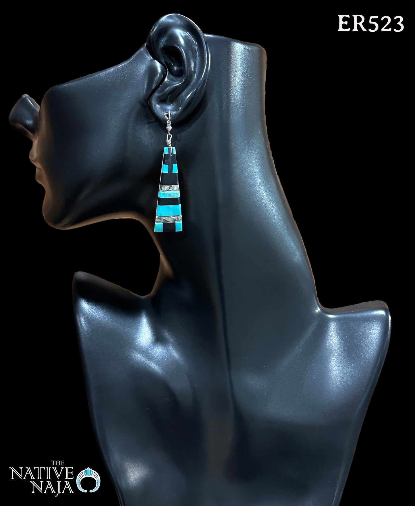 Santo Domingo Pueblo Artist Daniel Coriz Inlay Slab French Hook Earrings ER523