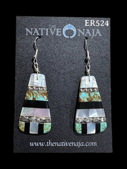Santo Domingo Pueblo Artist Daniel Coriz Inlay Slab French Hook Earrings ER524