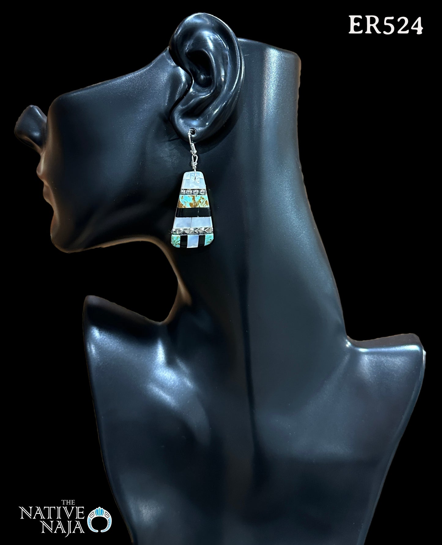 Santo Domingo Pueblo Artist Daniel Coriz Inlay Slab French Hook Earrings ER524