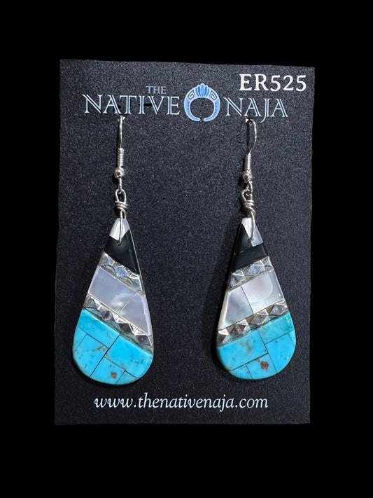 Santo Domingo Pueblo Artist Daniel Coriz Inlay Slab French Hook Earrings ER525