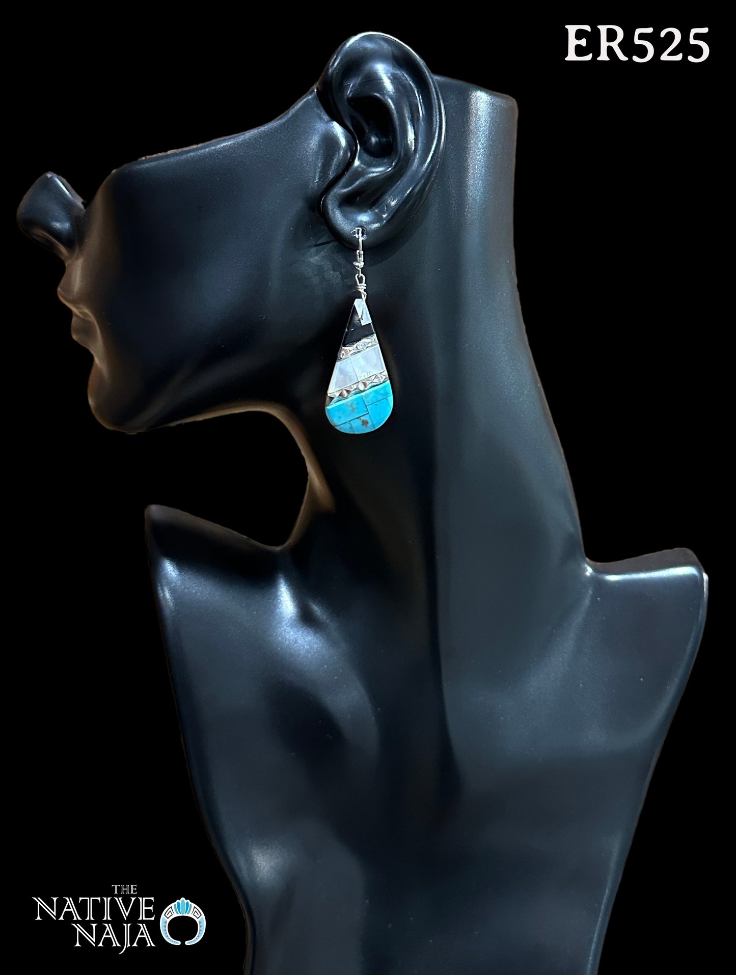 Santo Domingo Pueblo Artist Daniel Coriz Inlay Slab French Hook Earrings ER525