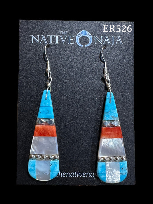 Santo Domingo Pueblo Artist Daniel Coriz Inlay Slab French Hook Earrings ER526