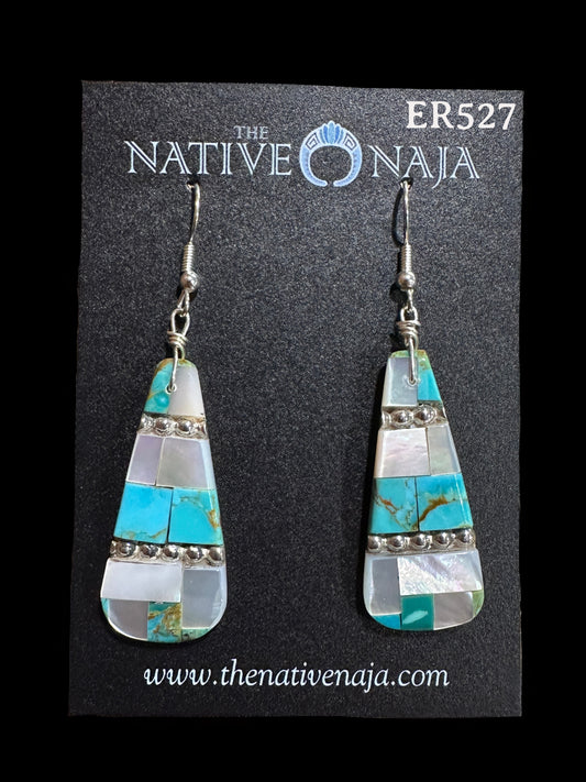 Santo Domingo Pueblo Artist Daniel Coriz Inlay Slab French Hook Earrings ER527