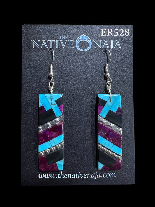 Santo Domingo Pueblo Artist Daniel Coriz Inlay Slab French Hook Earrings ER528