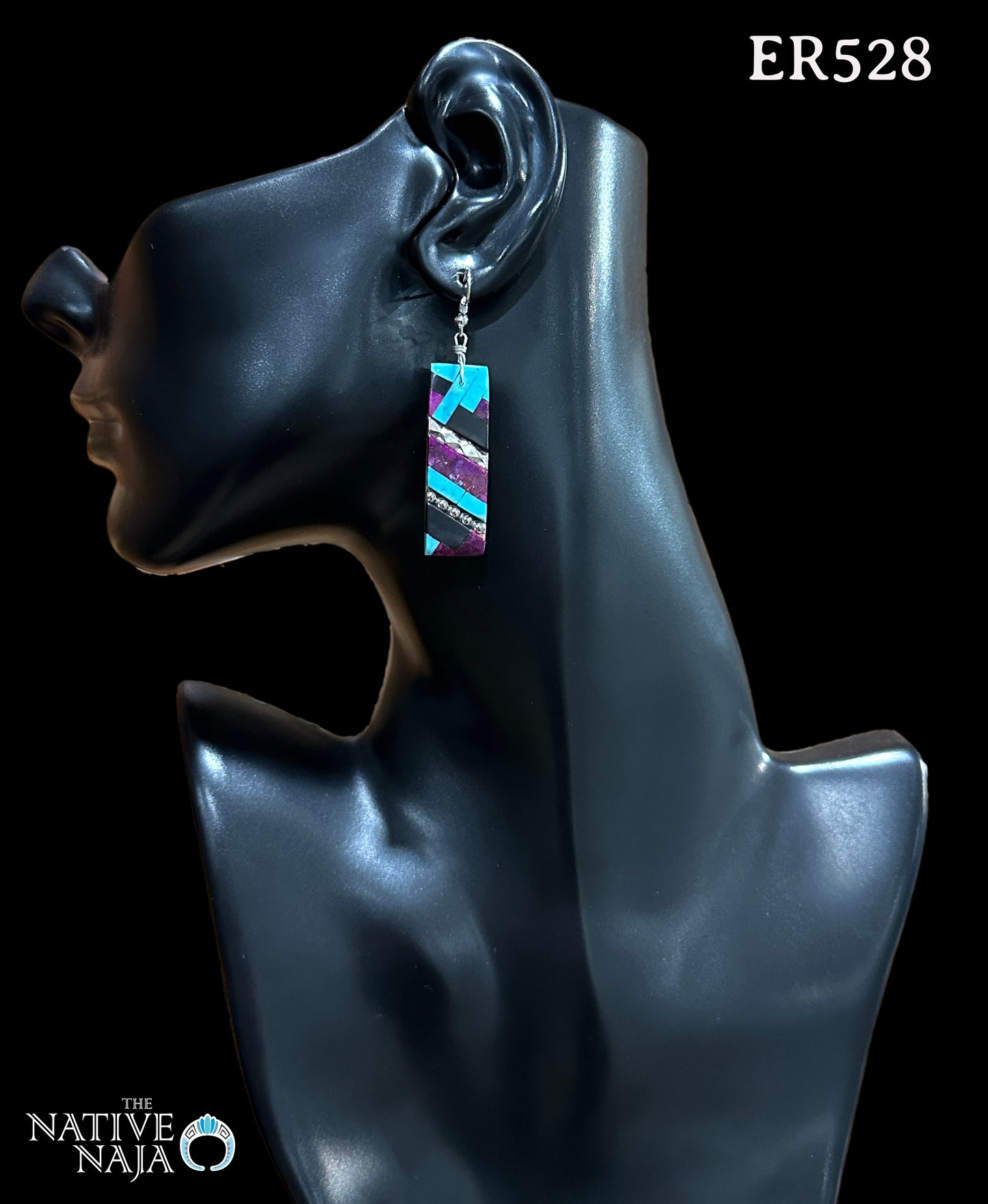 Santo Domingo Pueblo Artist Daniel Coriz Inlay Slab French Hook Earrings ER528