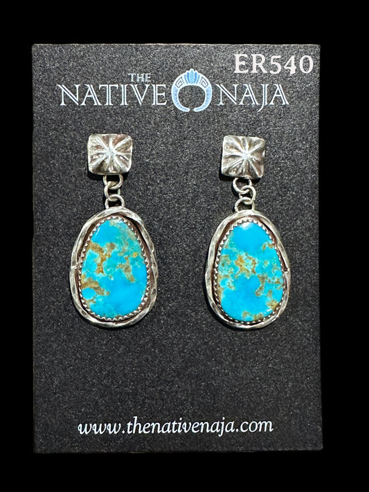 Navajo Ernest Hawthorne Sterling Silver & Kingman Post/Dangle Earrings ER540