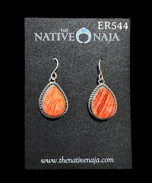 Navajo Artist Rosella Paxton Sterling Silver & Orange Spiny Oyster Earrings ER544