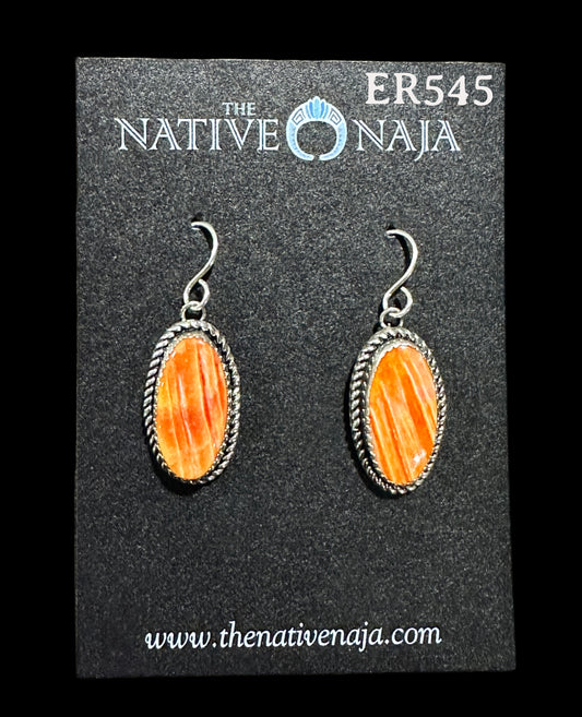 Navajo Artist Rosella Paxton Sterling Silver & Orange Spiny Oyster Earrings ER545