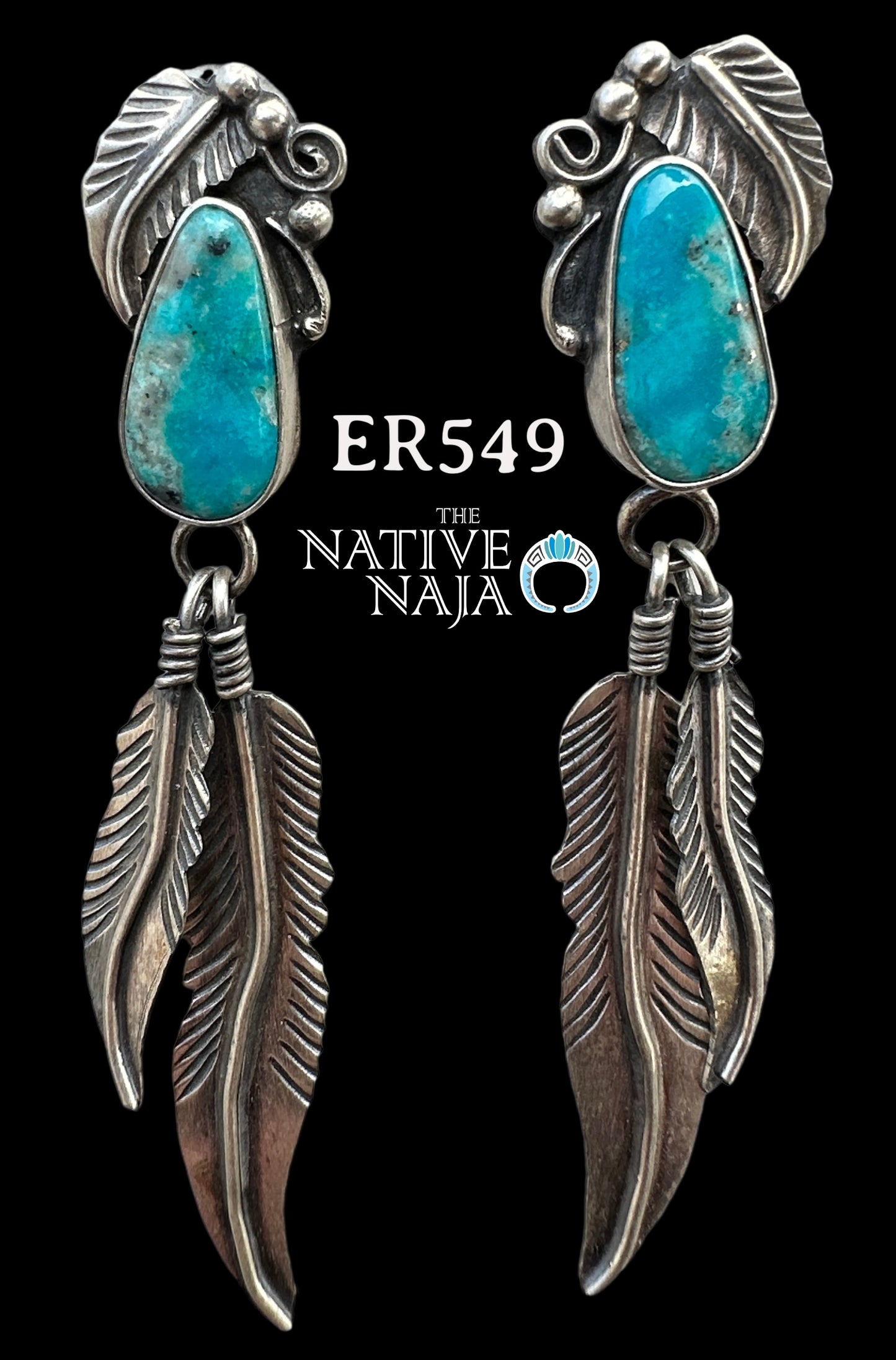 Navajo Kobe Martinez Sterling Silver & Kingman Turquoise Feather Post Earrings ER549