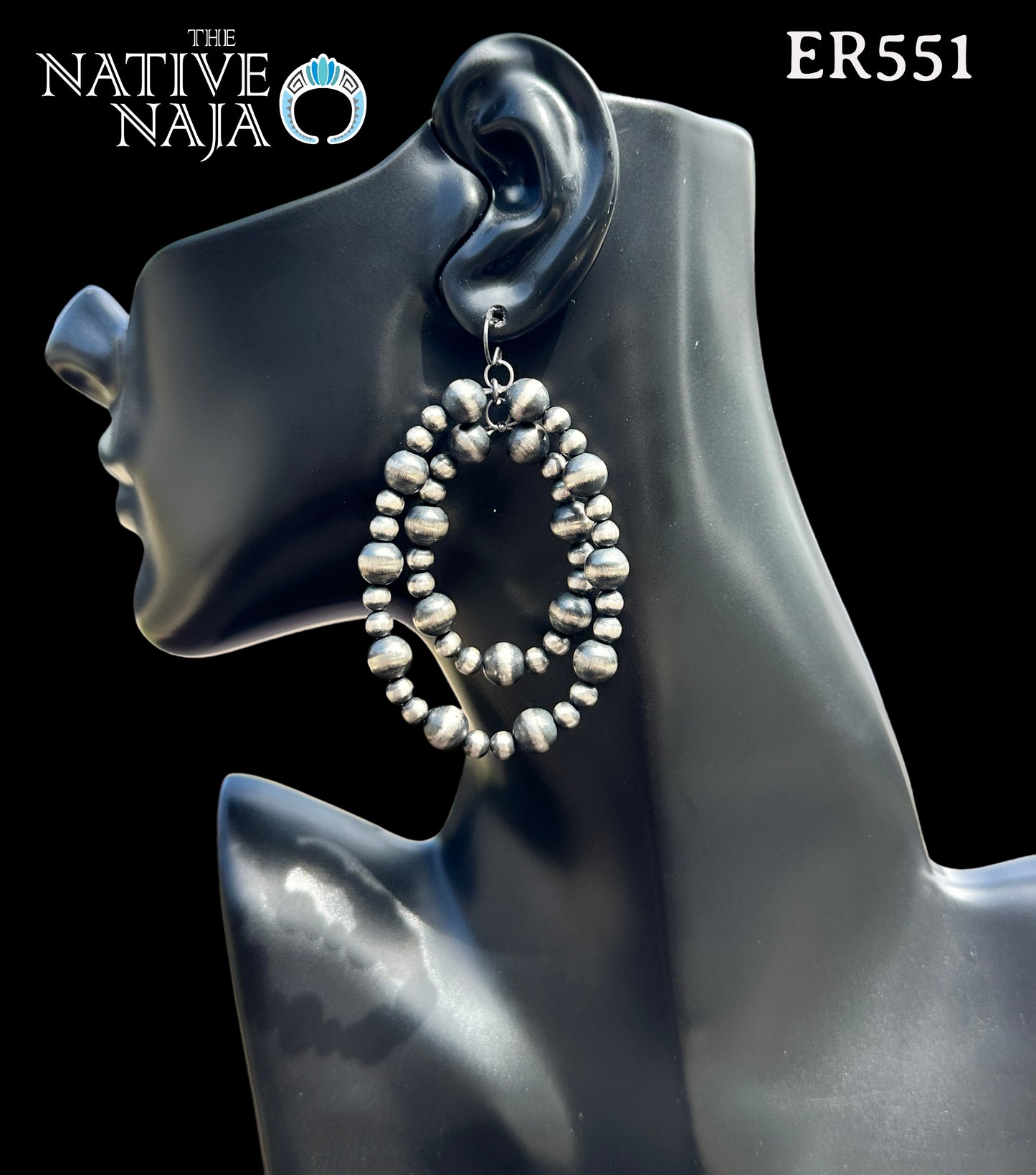 Large Sterling Silver Navajo Pearl Double Hoop Statement Earrings ER551
