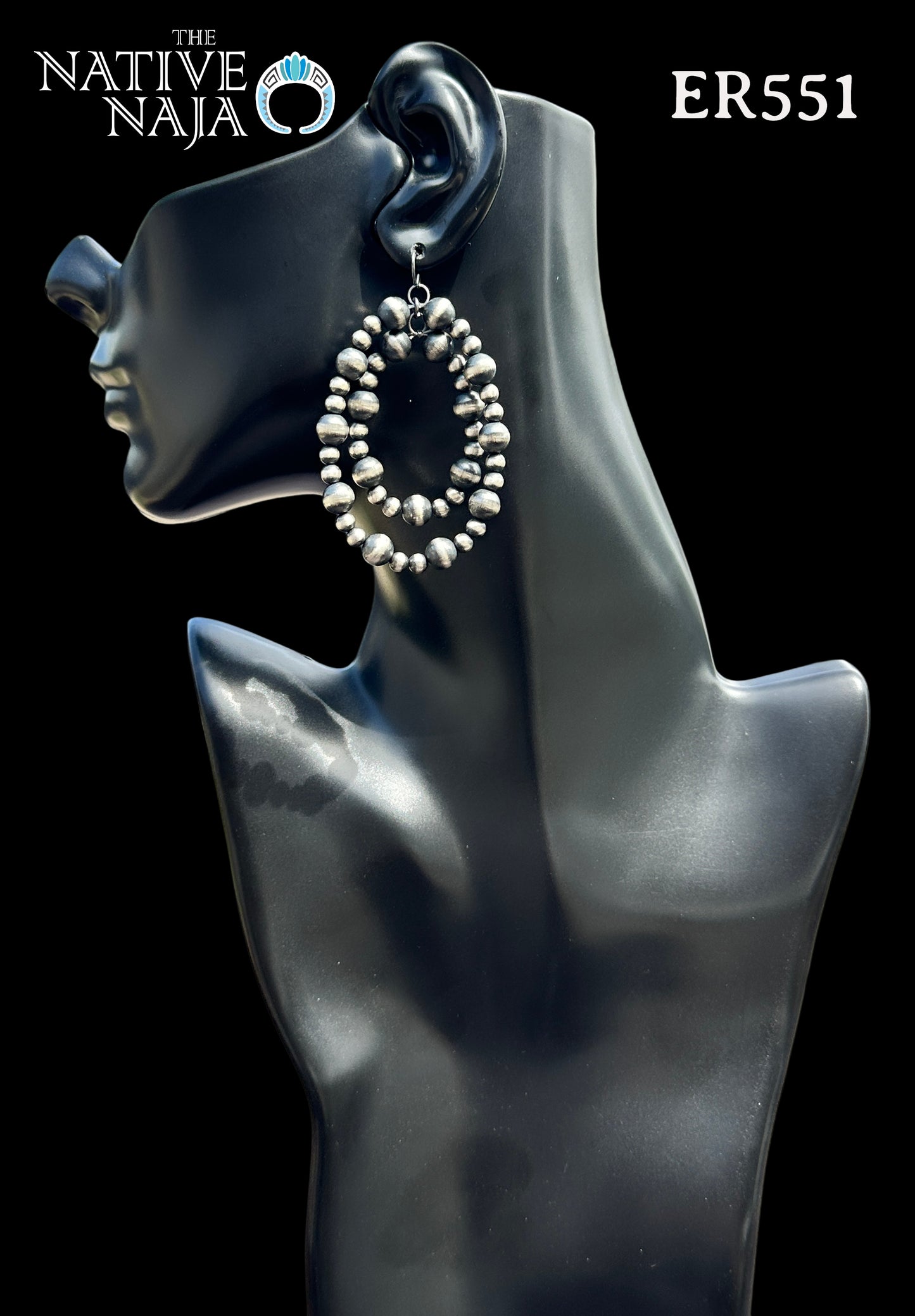 Large Sterling Silver Navajo Pearl Double Hoop Statement Earrings ER551