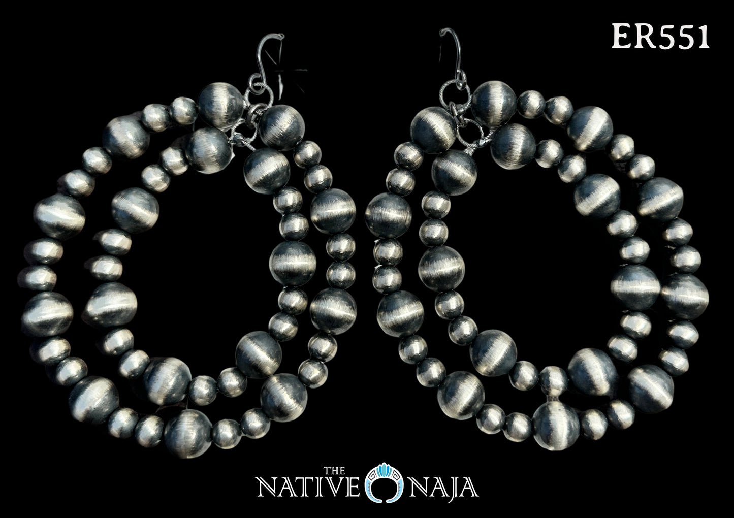Large Sterling Silver Navajo Pearl Double Hoop Statement Earrings ER551