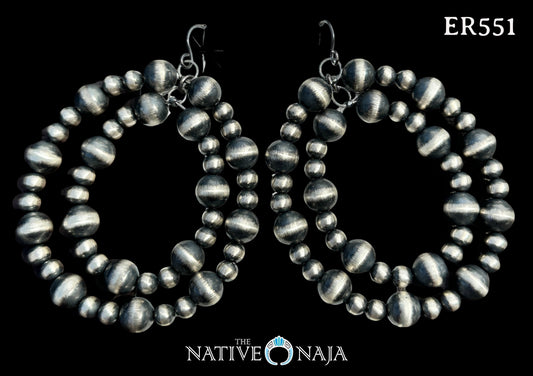 Large Sterling Silver Navajo Pearl Double Hoop Statement Earrings ER551