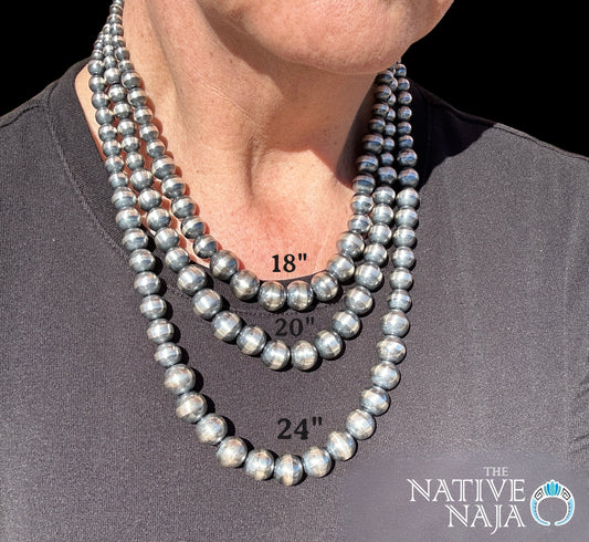 Navajo Graduated Sterling Silver Hand-Strung Machine-Made Navajo Pearl 24" Necklace NK202