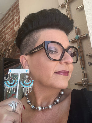 Zuni Erma Esalalio Sterling Silver & Kingman Turquoise Spoon Post Earrings ER312