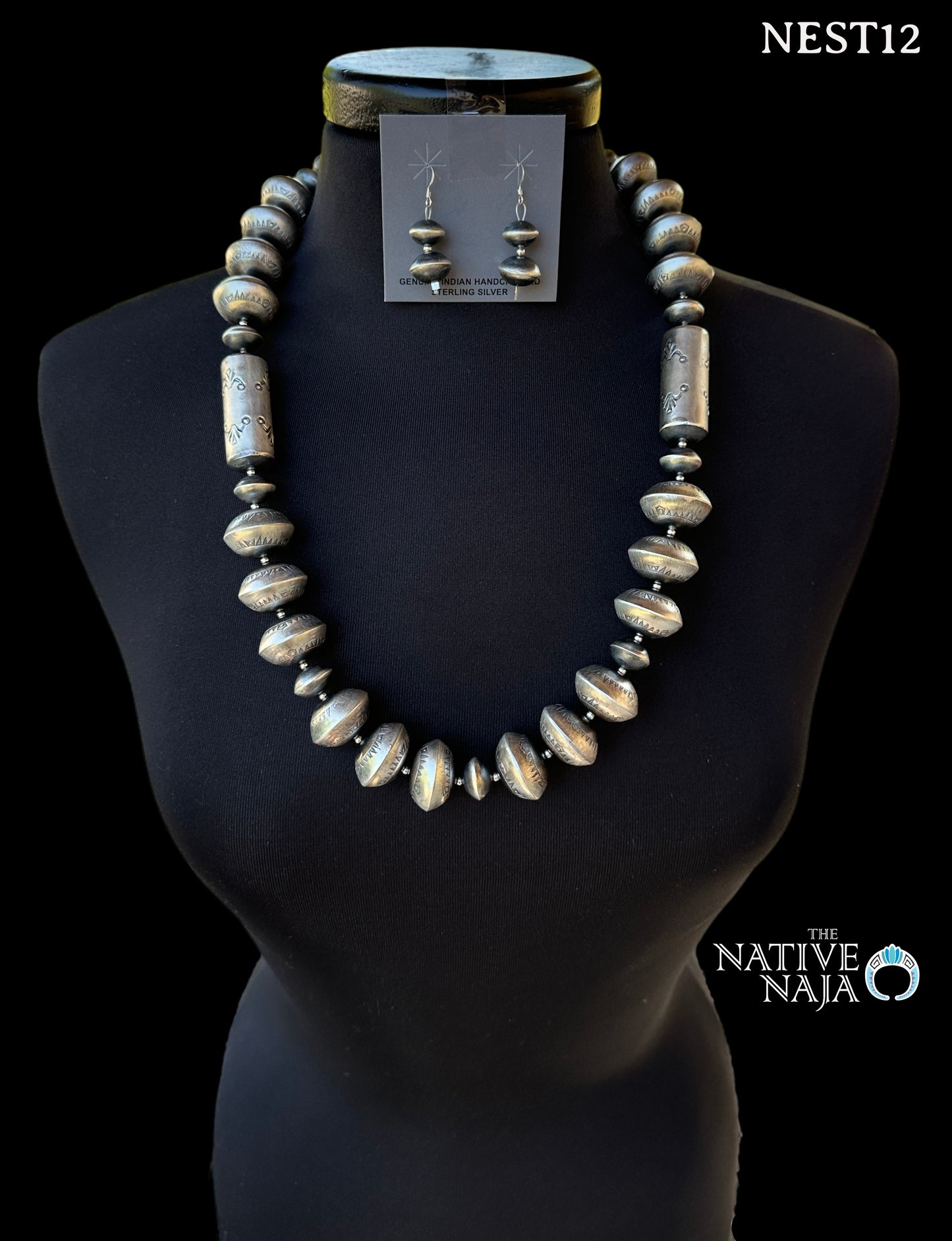 Navajo Sharon Cooley Large Handmade Statement Navajo Pearl Necklace & Earring Set NEST12