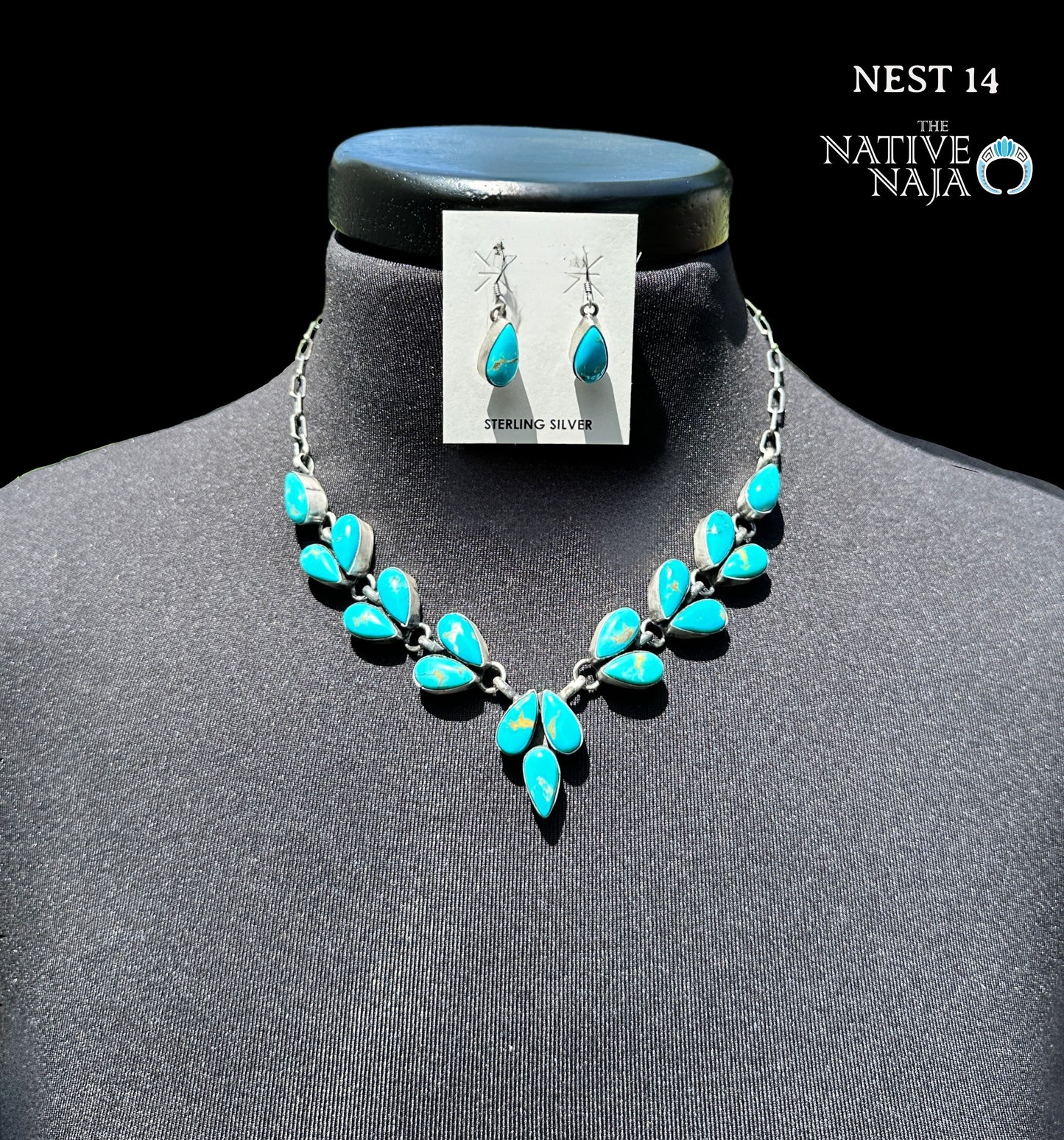 Navajo Pansy Johnson Sterling Silver & Turquoise Choker Necklace Earring Set NEST14