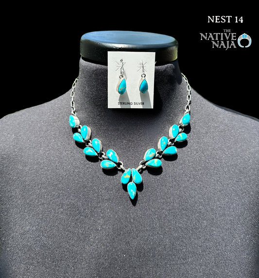 Navajo Pansy Johnson Sterling Silver & Turquoise Choker Necklace Earring Set NEST14