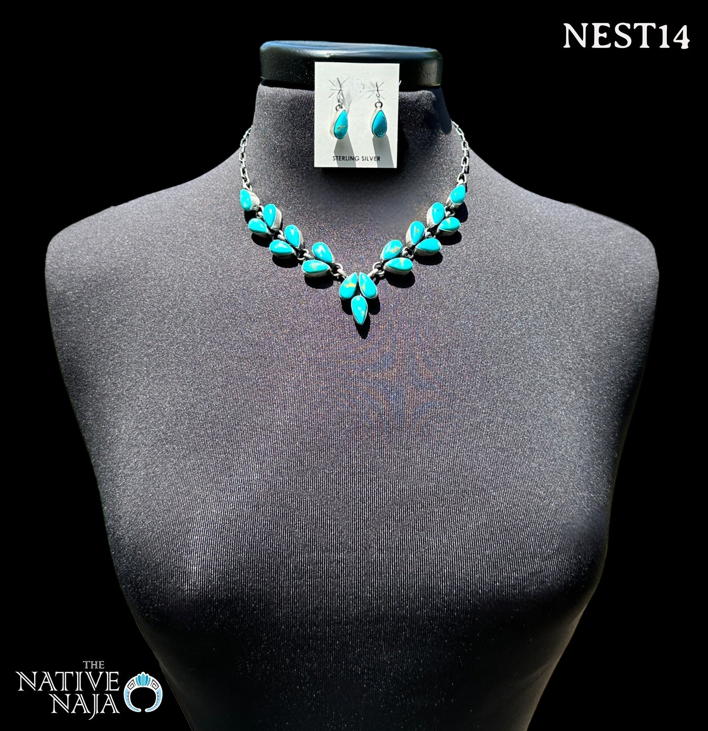 Navajo Pansy Johnson Sterling Silver & Turquoise Choker Necklace Earring Set NEST14
