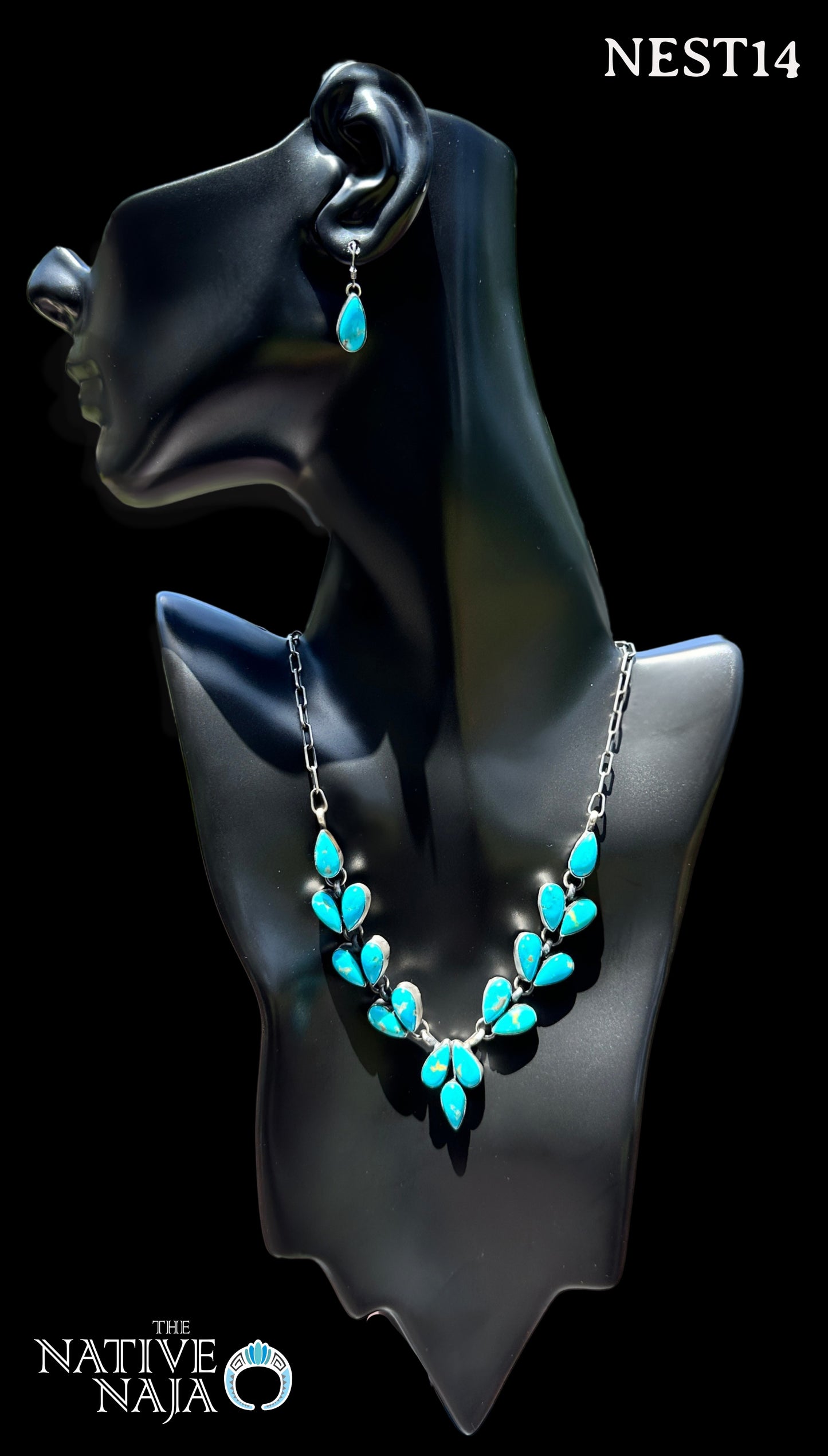 Navajo Pansy Johnson Sterling Silver & Turquoise Choker Necklace Earring Set NEST14