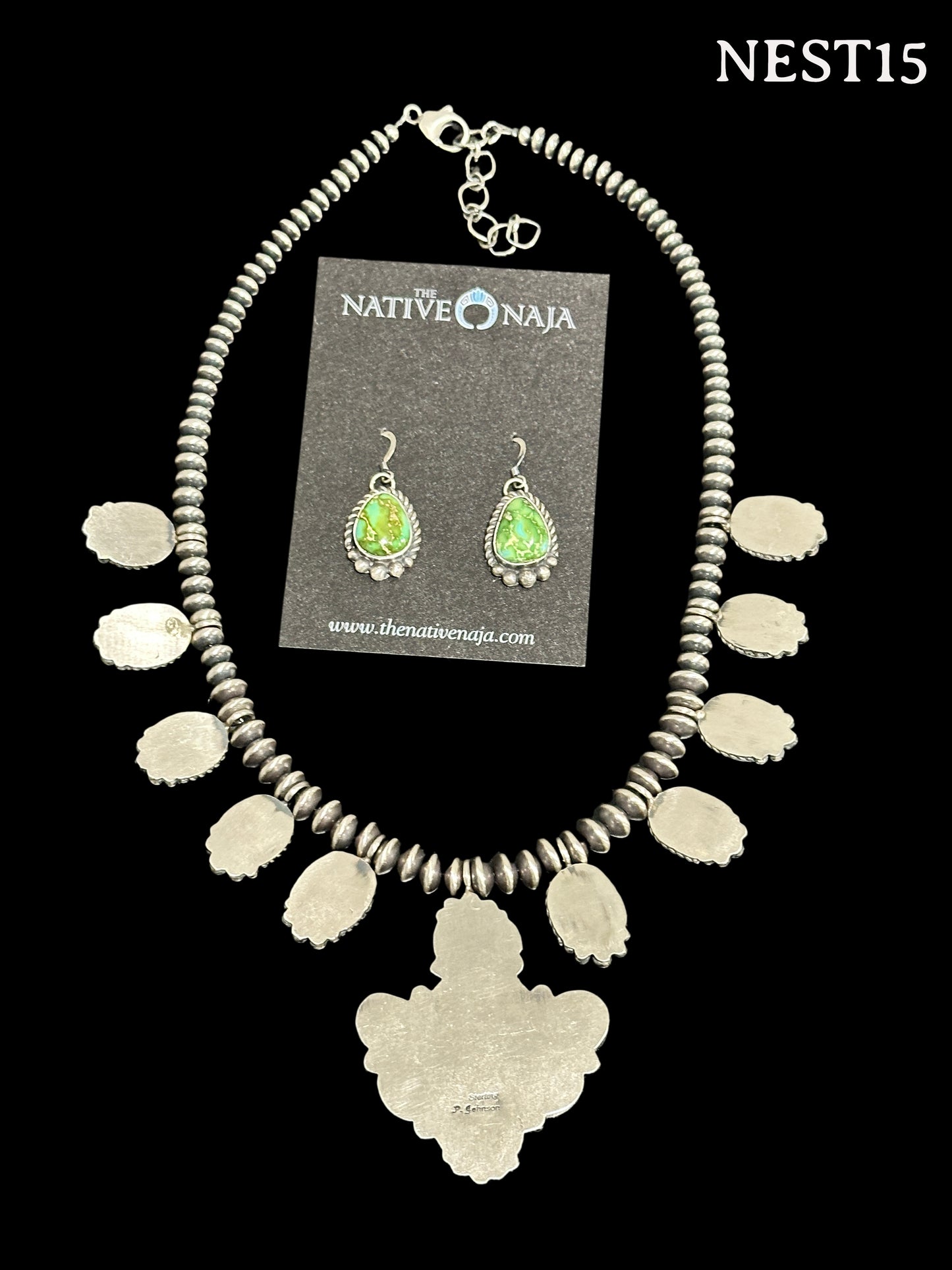 Stunning Navajo Pansy Johnson Sterling Silver Sonoran Cluster Turquoise Necklace & Earring Set NEST15
