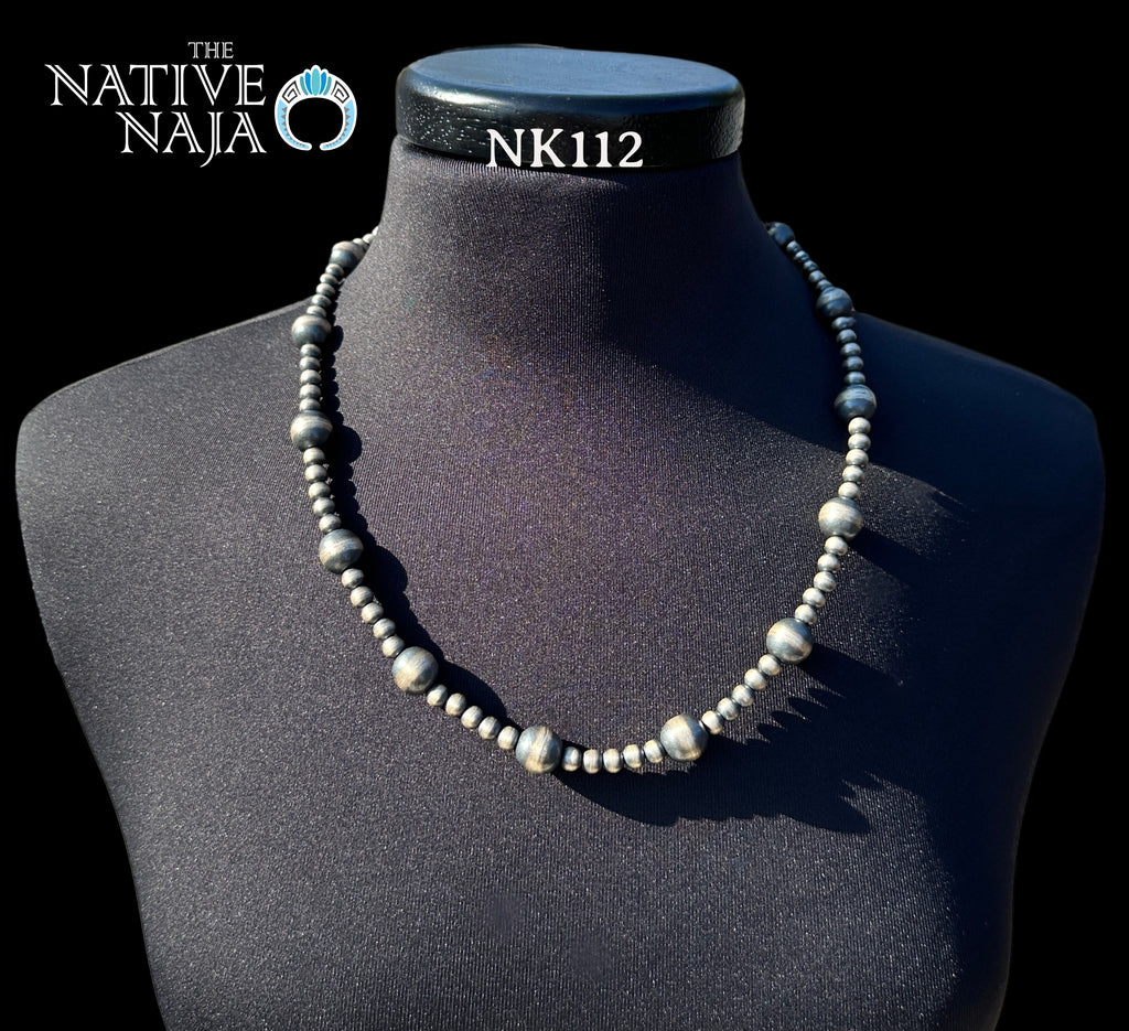 24" Chimney Butte Sterling Silver 6 & 12mm Oxidized Navajo Pearls Necklace NK112