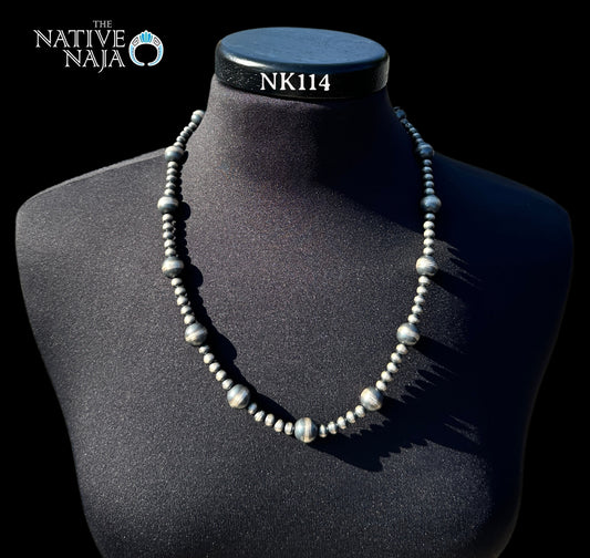 24" Chimney Butte Sterling Silver 6 & 12mm Oxidized Navajo Pearls Necklace NK114