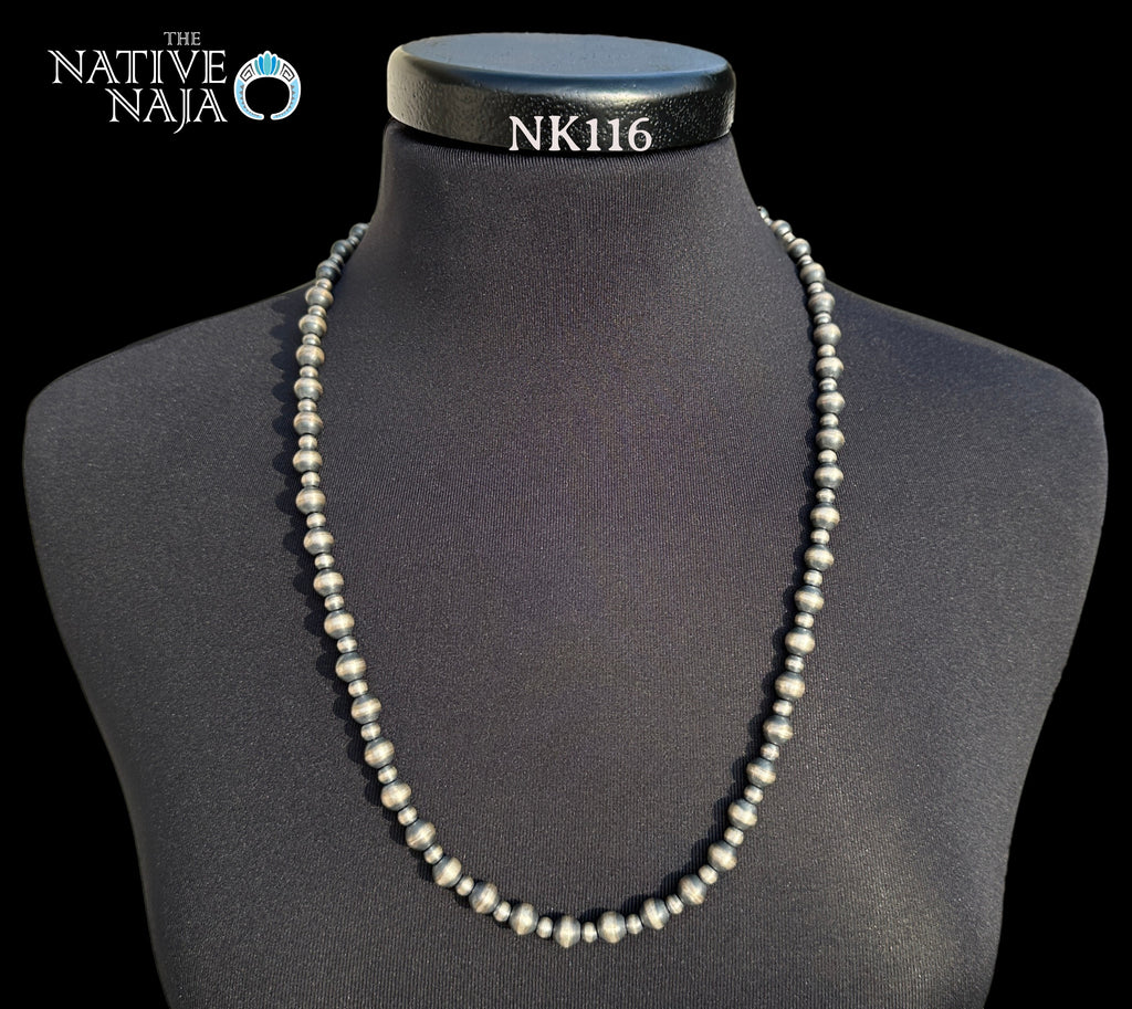 27" Chimney Butte Sterling Silver 5 & 8mm Oxidized Navajo Pearls Necklace NK116