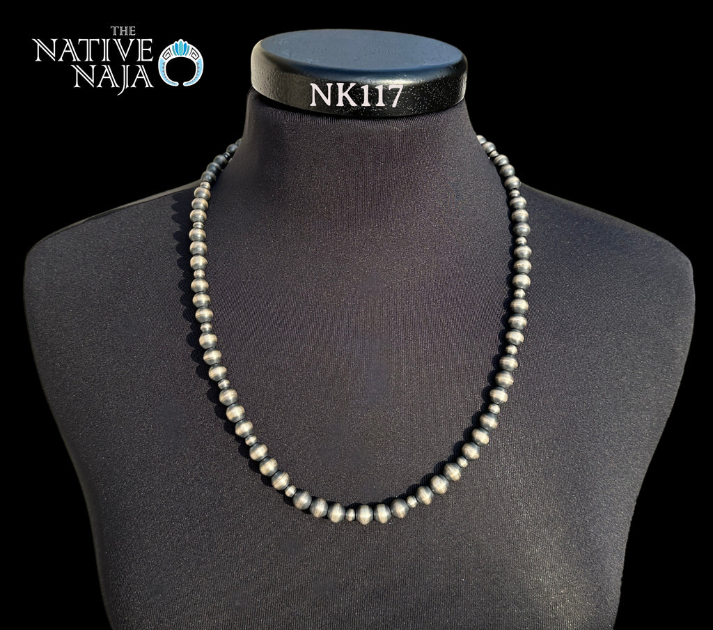 24" Chimney Butte Sterling Silver 5 & 8mm Oxidized Navajo Pearls Necklace NK117