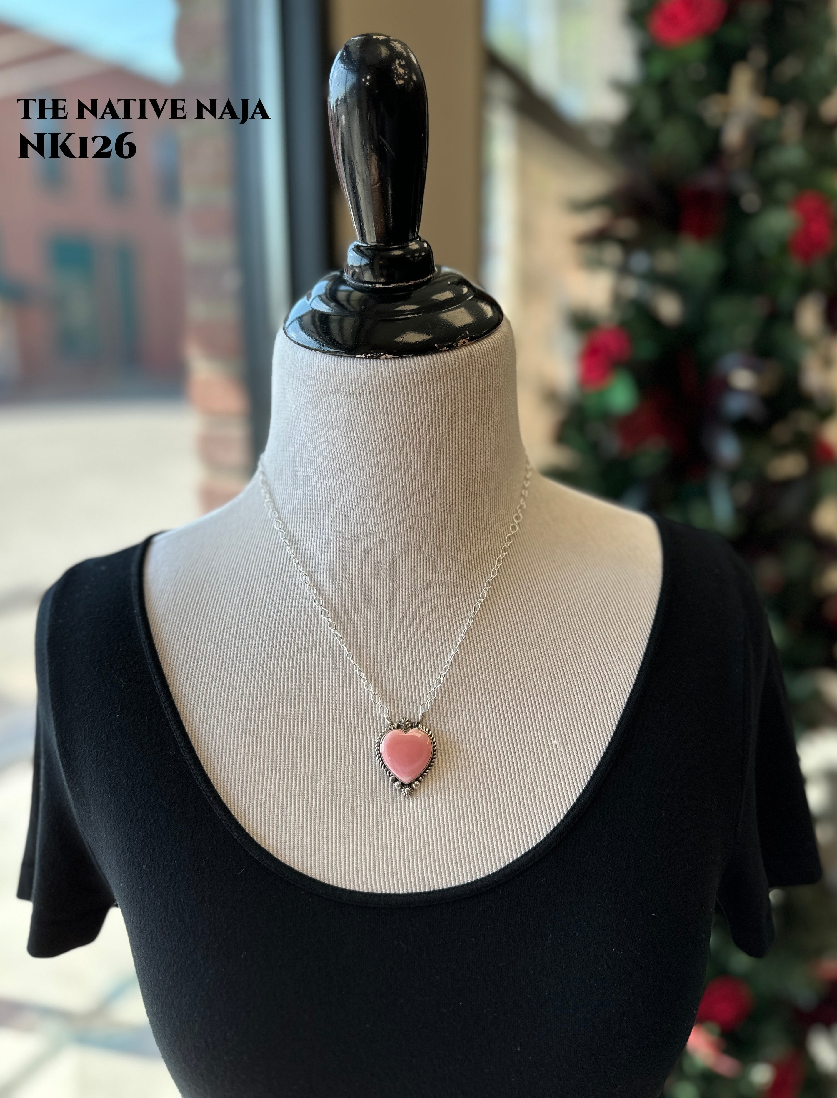 19" Sterling Silver & Pink Queen Conch Shell Heart Necklace NK126