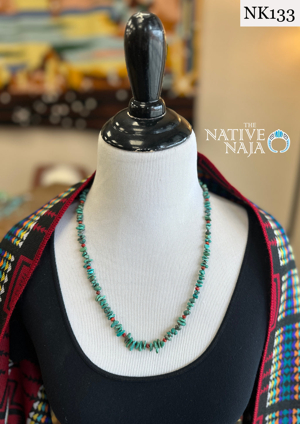Navajo Sterling Silver & Kingman Turquoise & Spiny Oyster Nugget 24" Necklace NK133