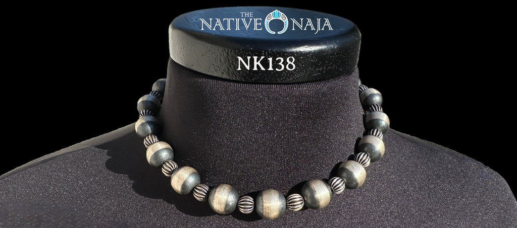 Navajo Chimney Butte 16.5" Sterling Silver 14mm/8mm Oxidized Navajo Pearls Necklace NK138