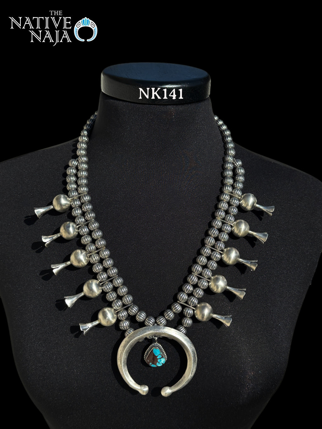 Stunning Navajo Shelia Becenti Sterling Silver Corrugated Pearl Squash Blossom Necklace NK141