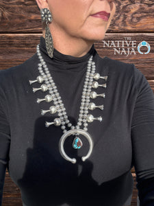 Stunning Navajo Shelia Becenti Sterling Silver Corrugated Pearl Squash Blossom Necklace NK141