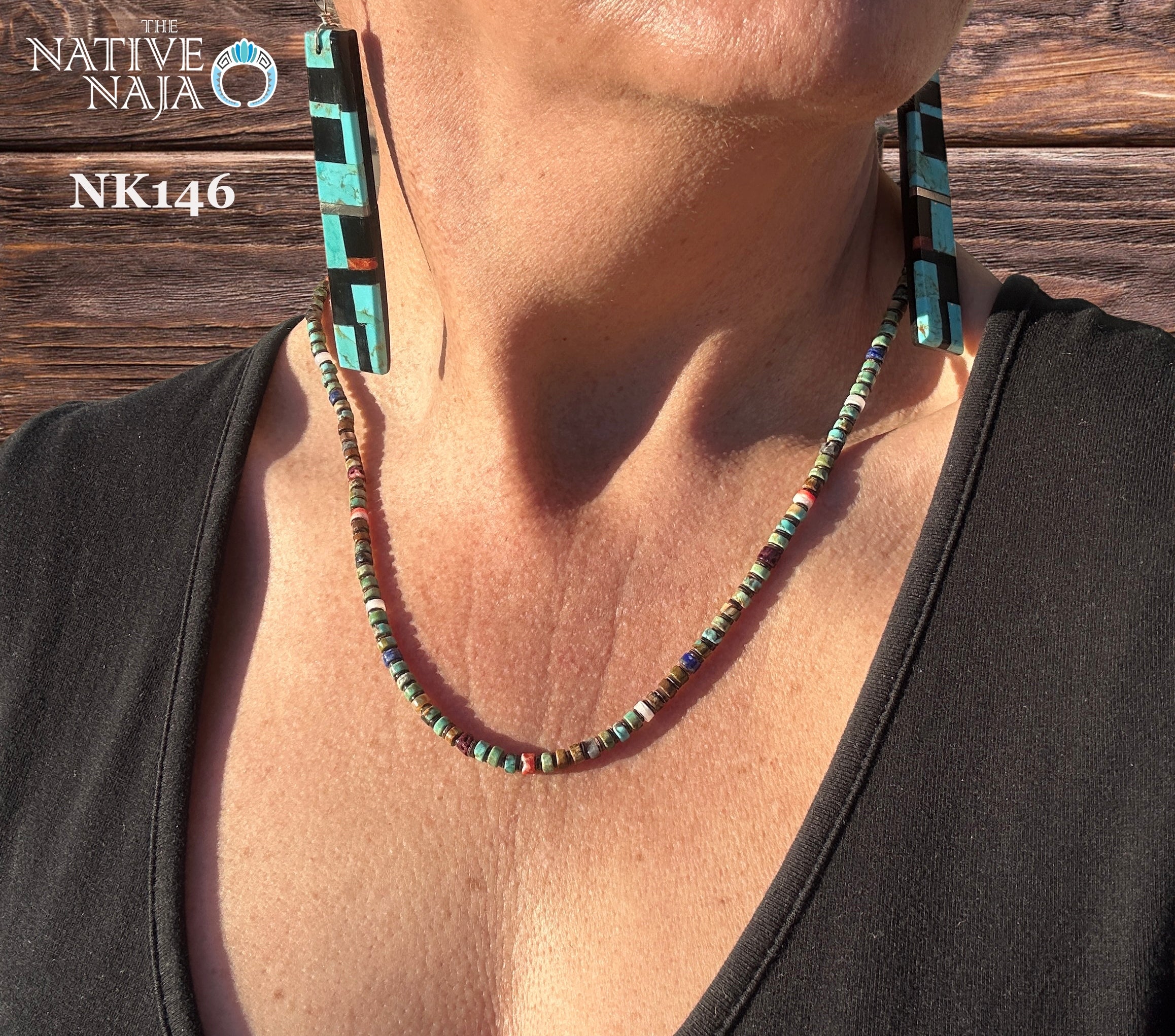 Navajo 21" Multi Stone Turquoise, Spiny Oyster, Lapis, Mother of Pearl Heishi Bead Necklace NK146