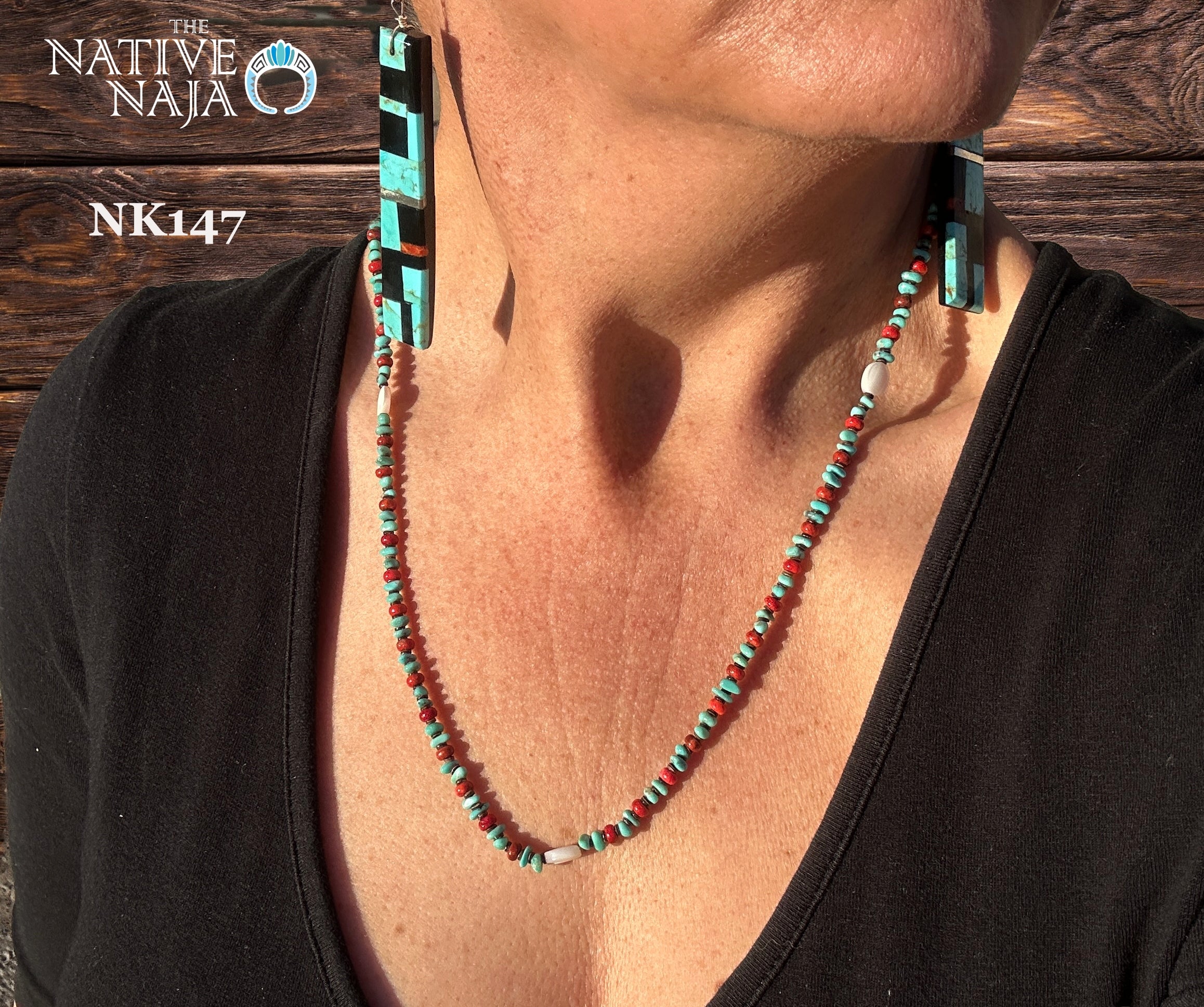 Navajo 23" Multi Stone Multi Color Turquoise, Coral, Mother of Pearl Necklace NK147