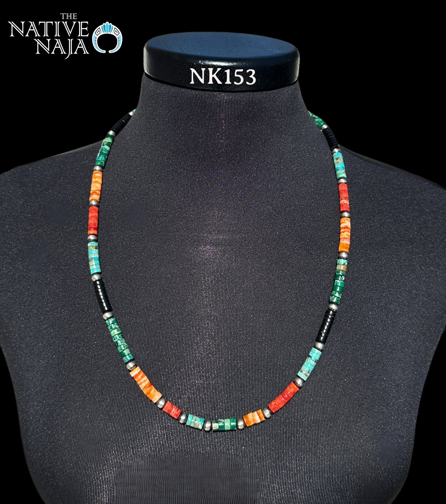 Navajo Artist Fred Archuleta Sterling Silver Multi Stone Heishi Beads & Navajo Pearls 24 1/2" Necklace NK153