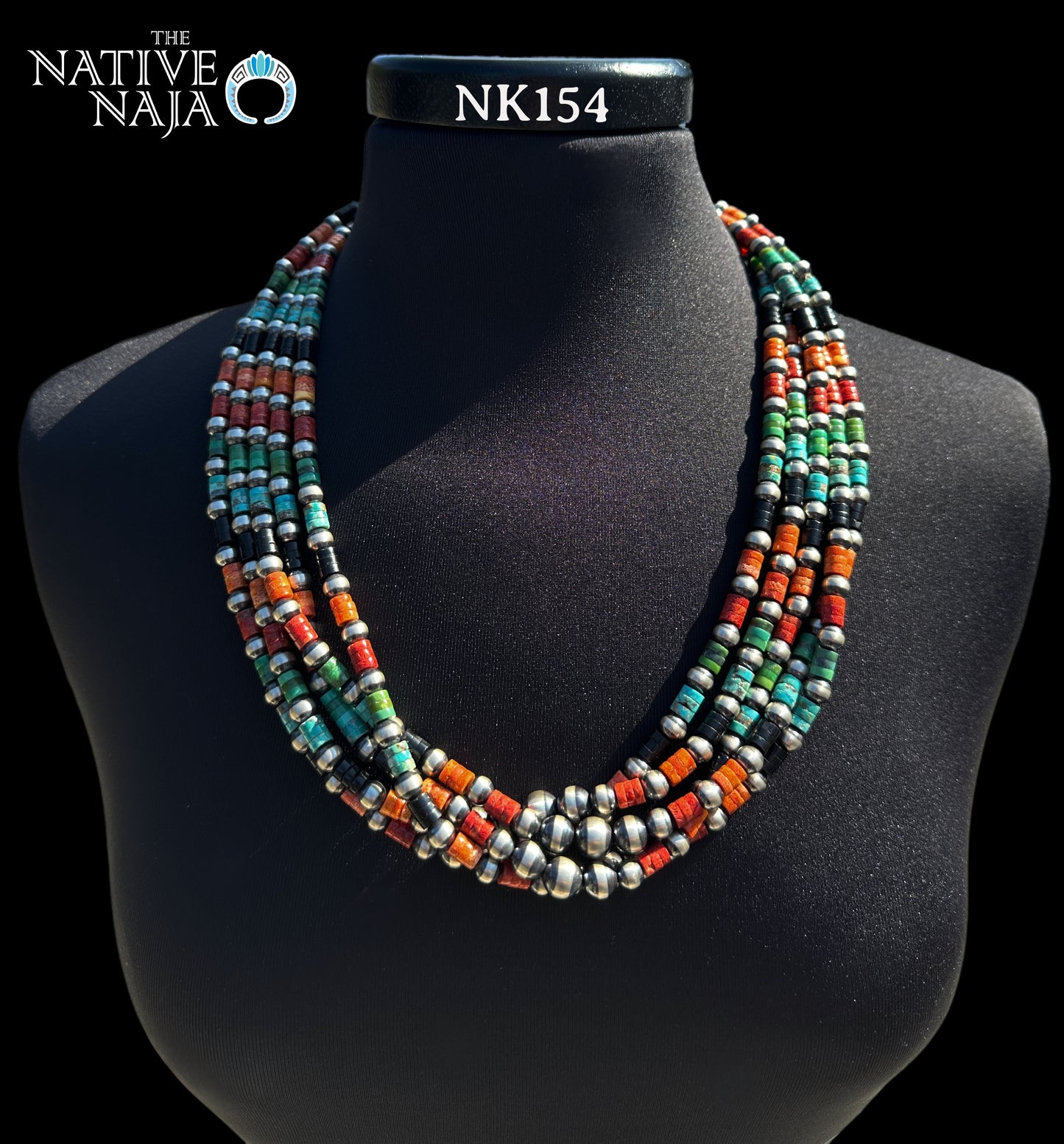 Navajo Fred Archuleta Sterling Silver 5 Strand Multi Stone Heishi Beads & Navajo Pearls 24" Necklace NK154