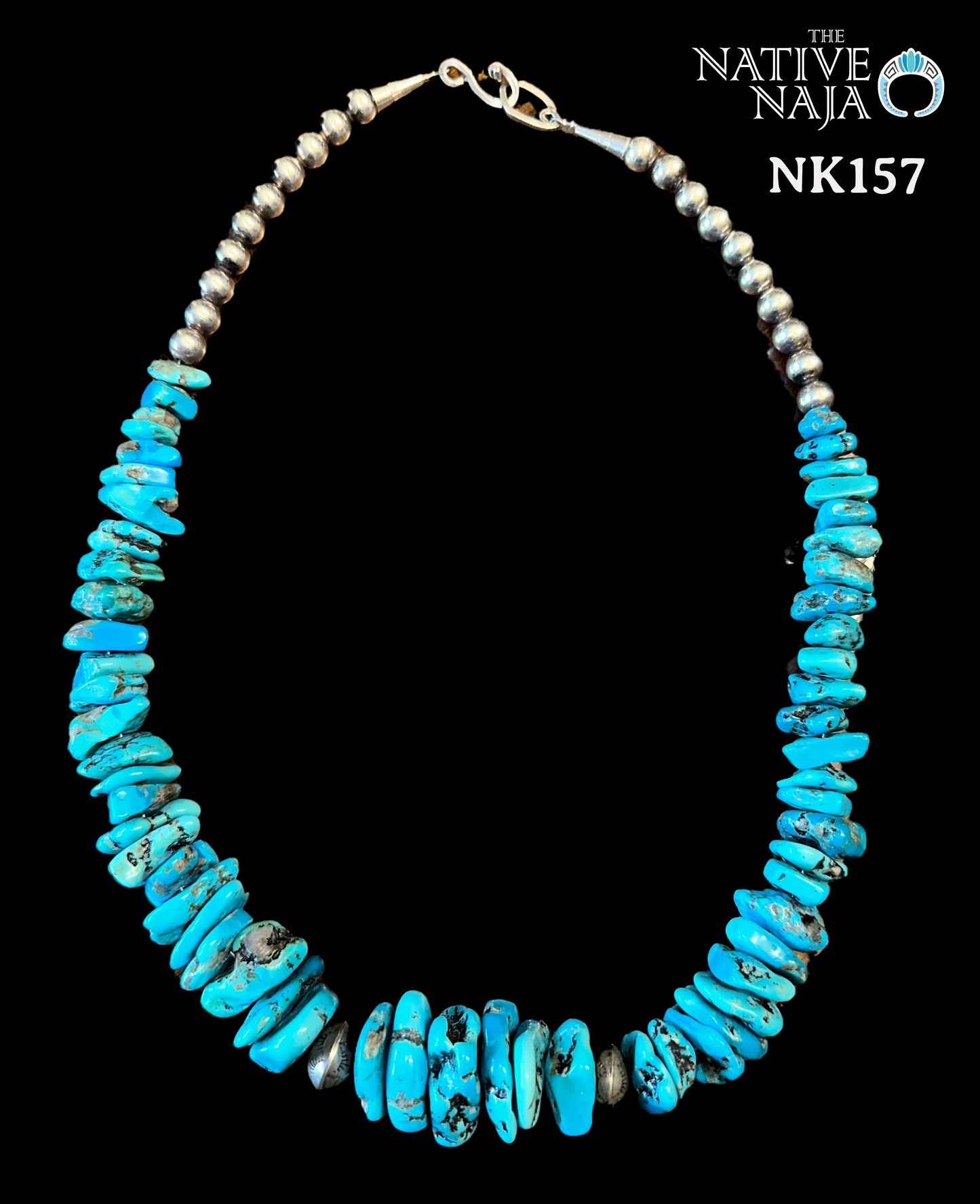 Large Navajo Hand Strung Sterling Silver Navajo Pearl & Kingman Nugget Turquoise 22" Necklace NK157