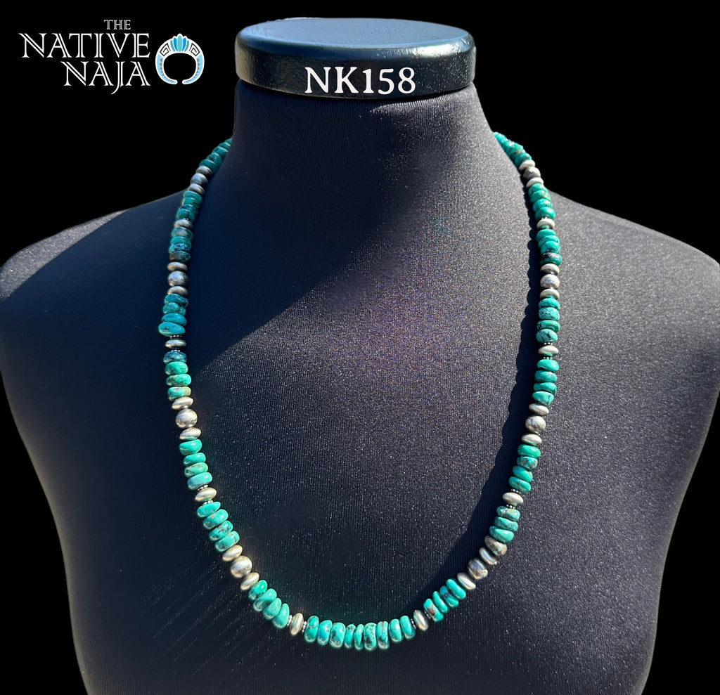 Amazing Navajo Hand Strung Sterling Silver Navajo Pearls & Sky Horse Turquoise 26" Necklace NK158