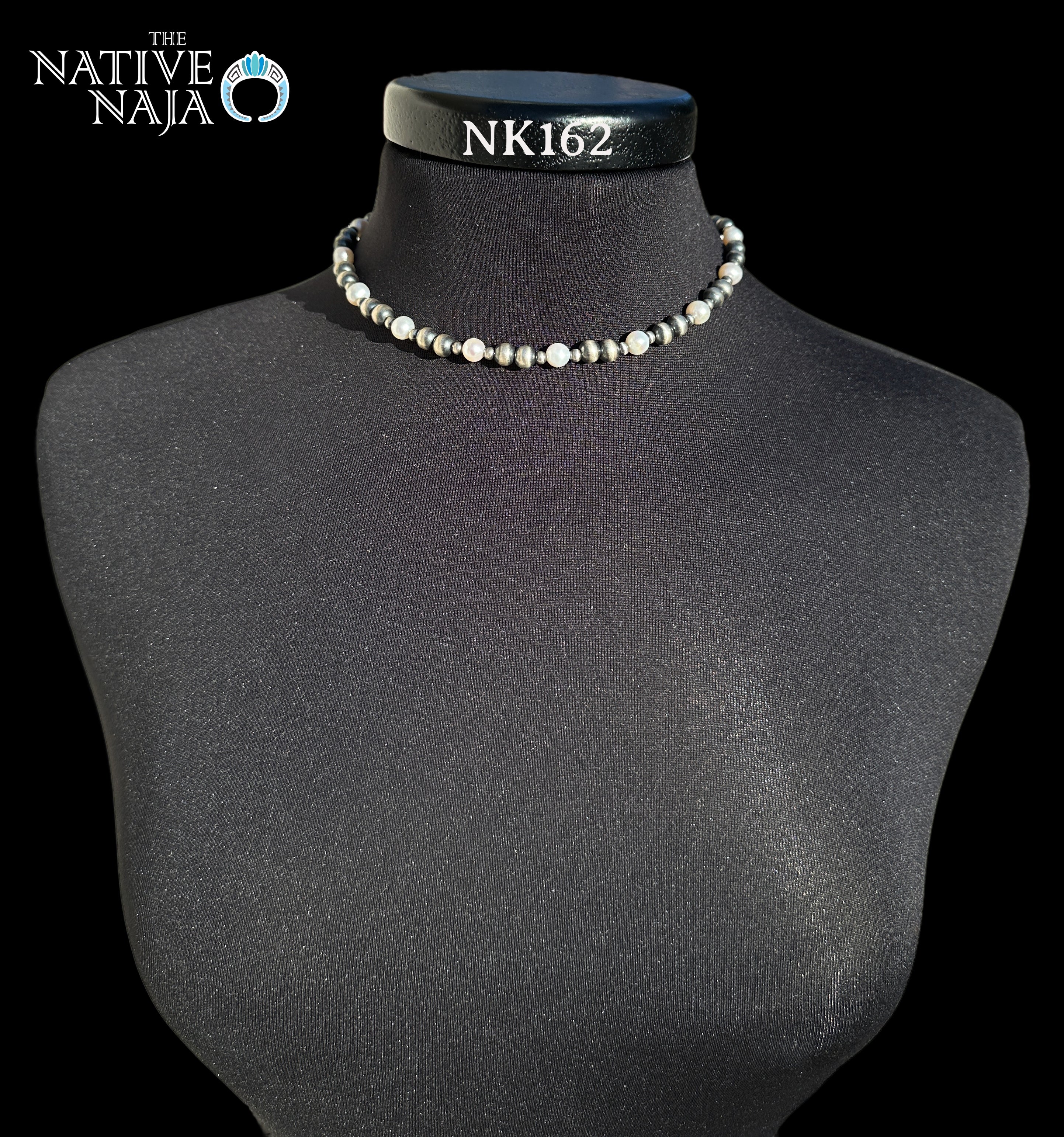 Navajo Hand Strung 7mm Sterling Silver Navajo Pearls & Freshwater Pearls 16" Necklace NK162