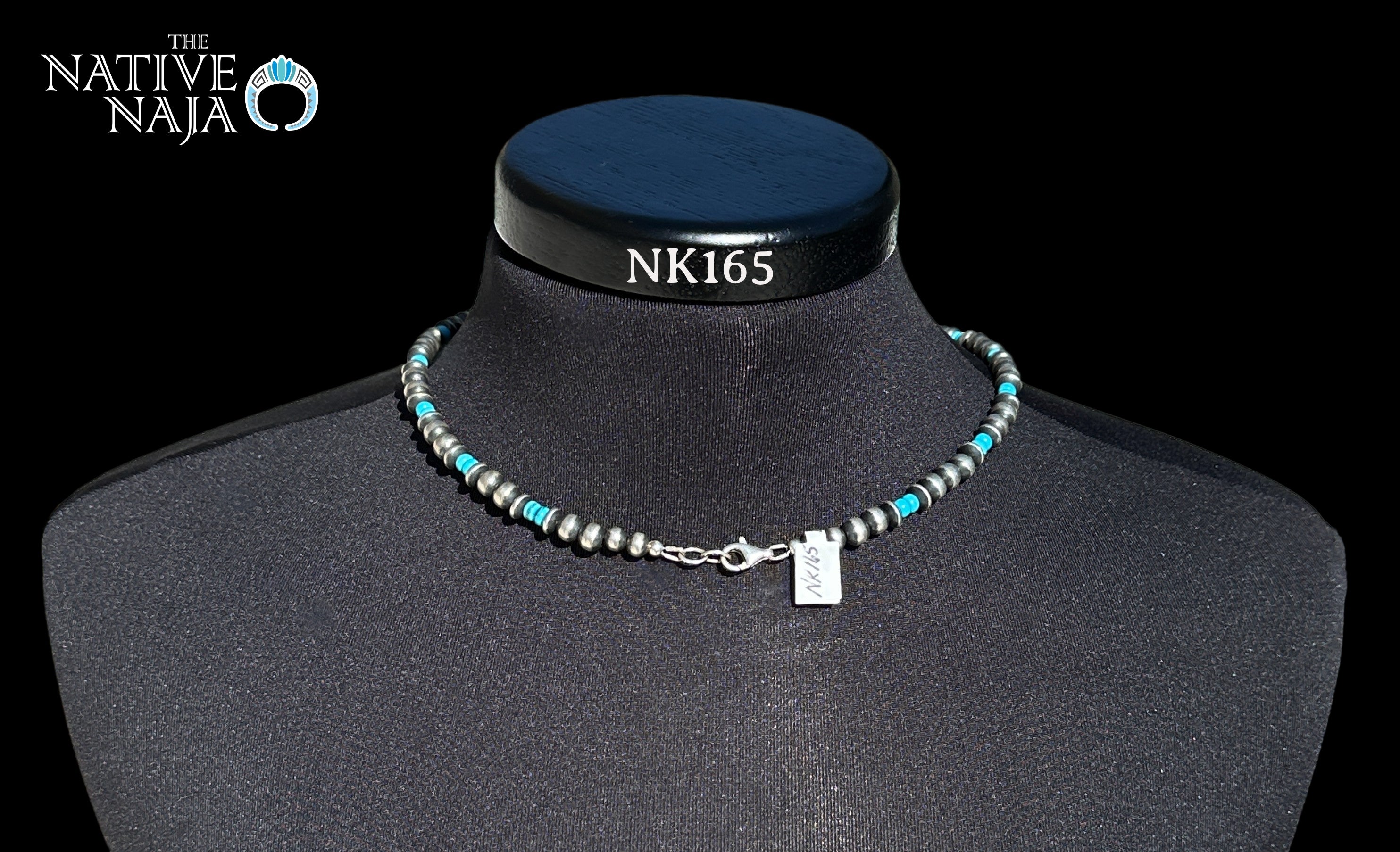 Navajo Hand Strung Sterling Silver Navajo Pearls & Turquoise Beads 20" Necklace NK165